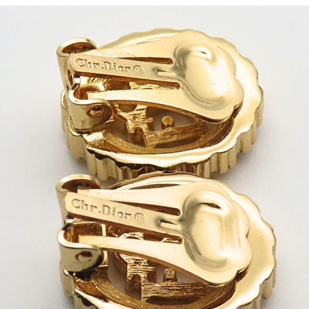 Christian Dior Gold Clip-On Earrings Set Logo Design Vintage - Picture 3 of 8